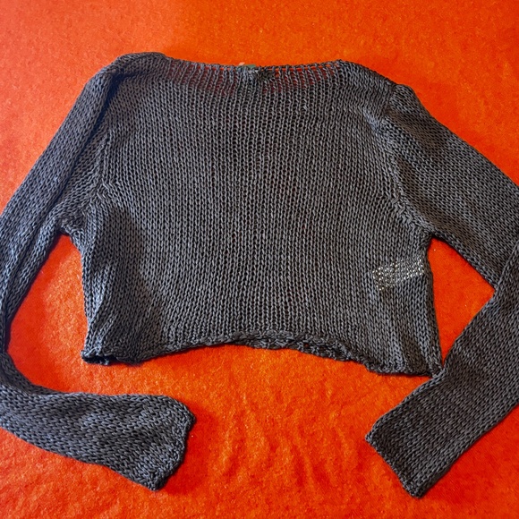 Brown ribbon mesh weave cropped sweater made in Italy NWT - Picture 7 of 7